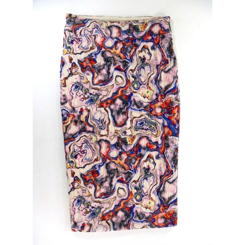 Leith Pink Multi Pastel Wavy Abalone Print Stretch Ribbed Skirt  Womens Large